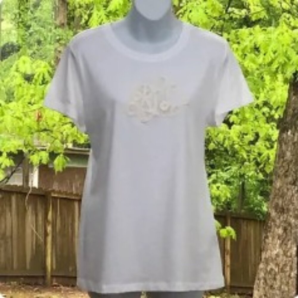 Lauren Ralph Lauren Embroidered Monogram Cotton T- Soft White NWT